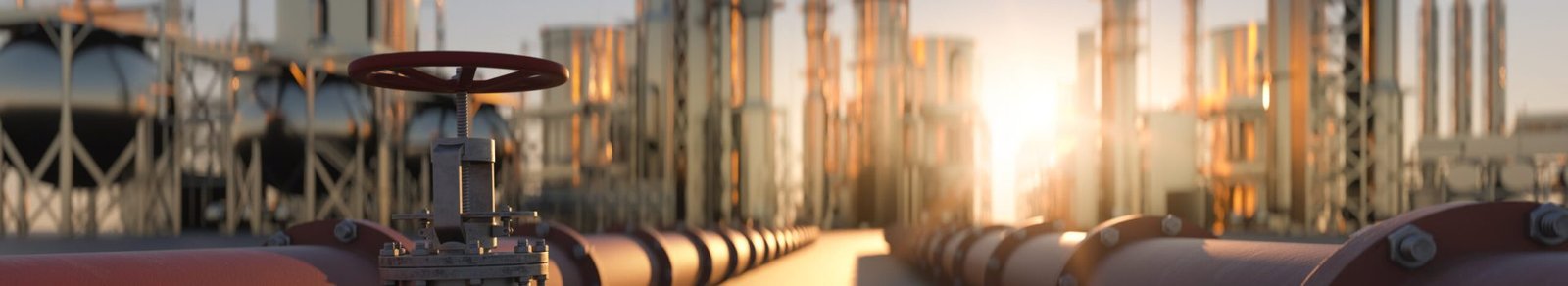 Natural gas pipeline in a refinery 3d render Large industrial gas pipelines in a modern refinery at sunrise 3d render